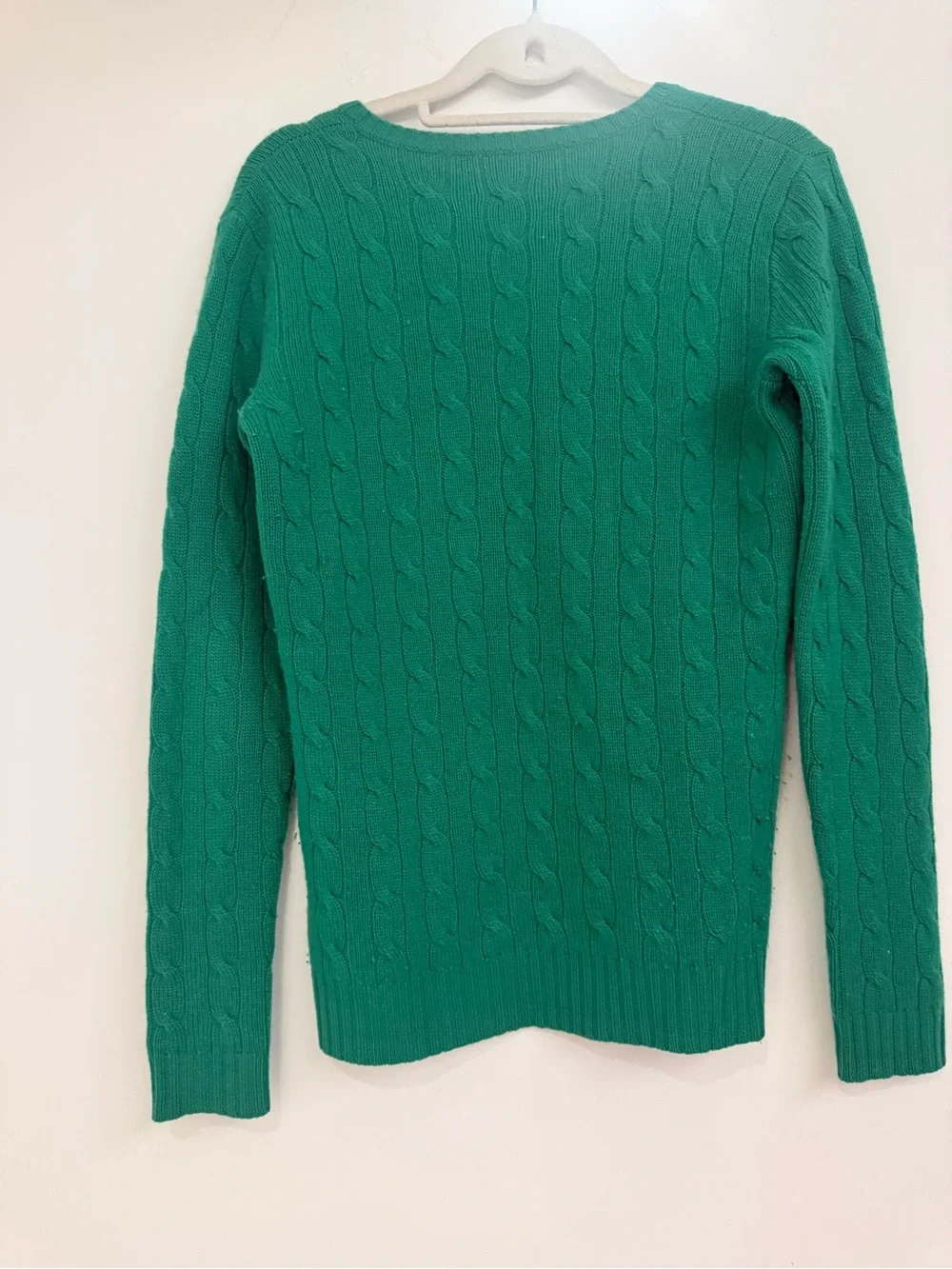 Ralph Lauren Black Label Emerald Green Cable-Knit V-Neck Sweater